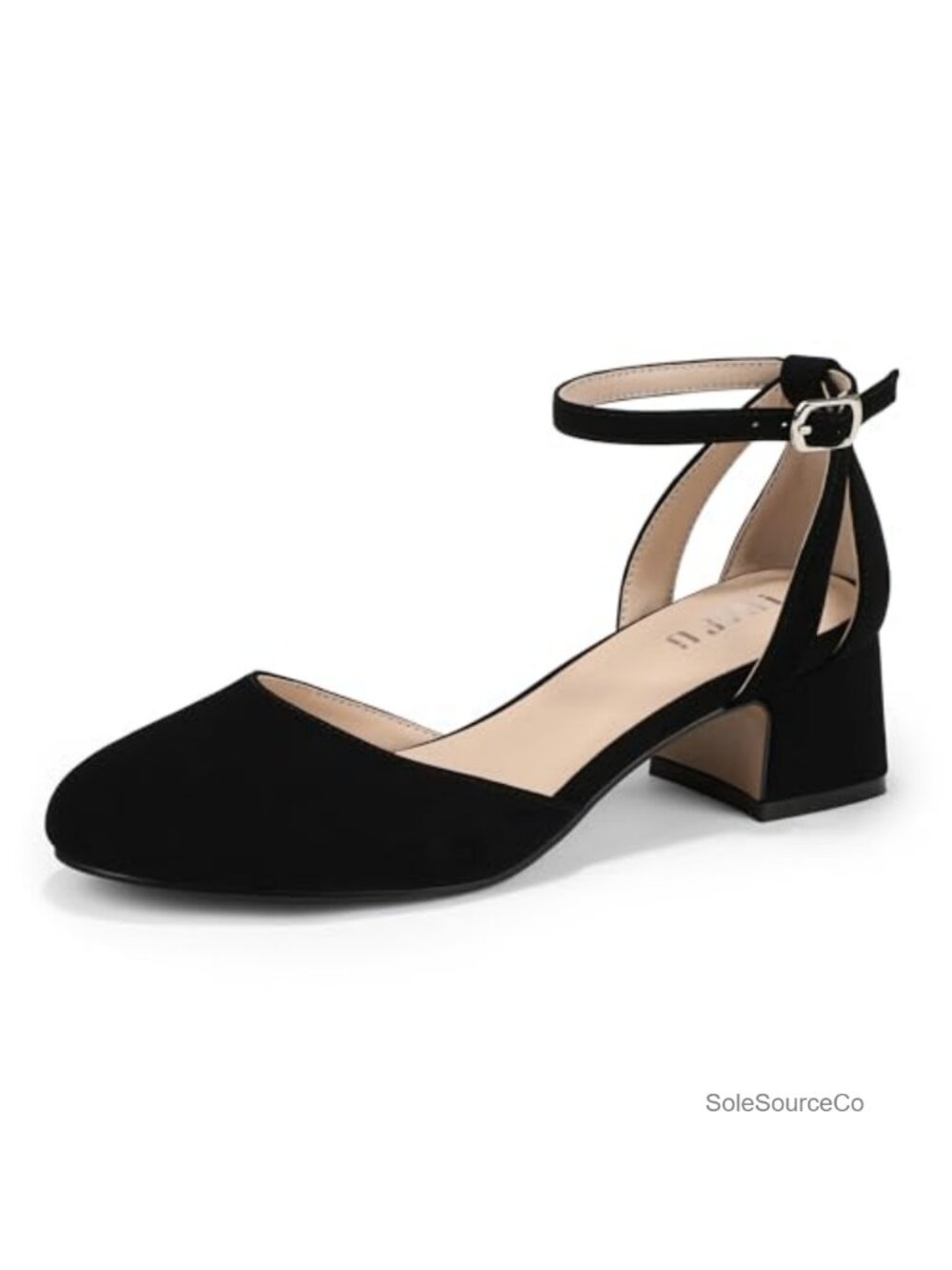 Women's Low Block Heel Pumps Closed Round Toe Ankle Strap Dressy Shoes